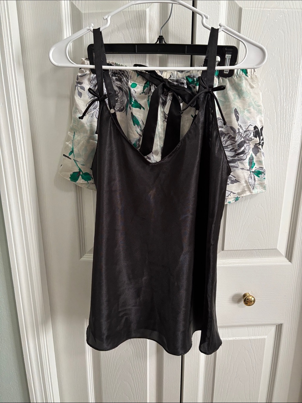 Oscar de la Renta Black Satin Chemise with Floral Shorts